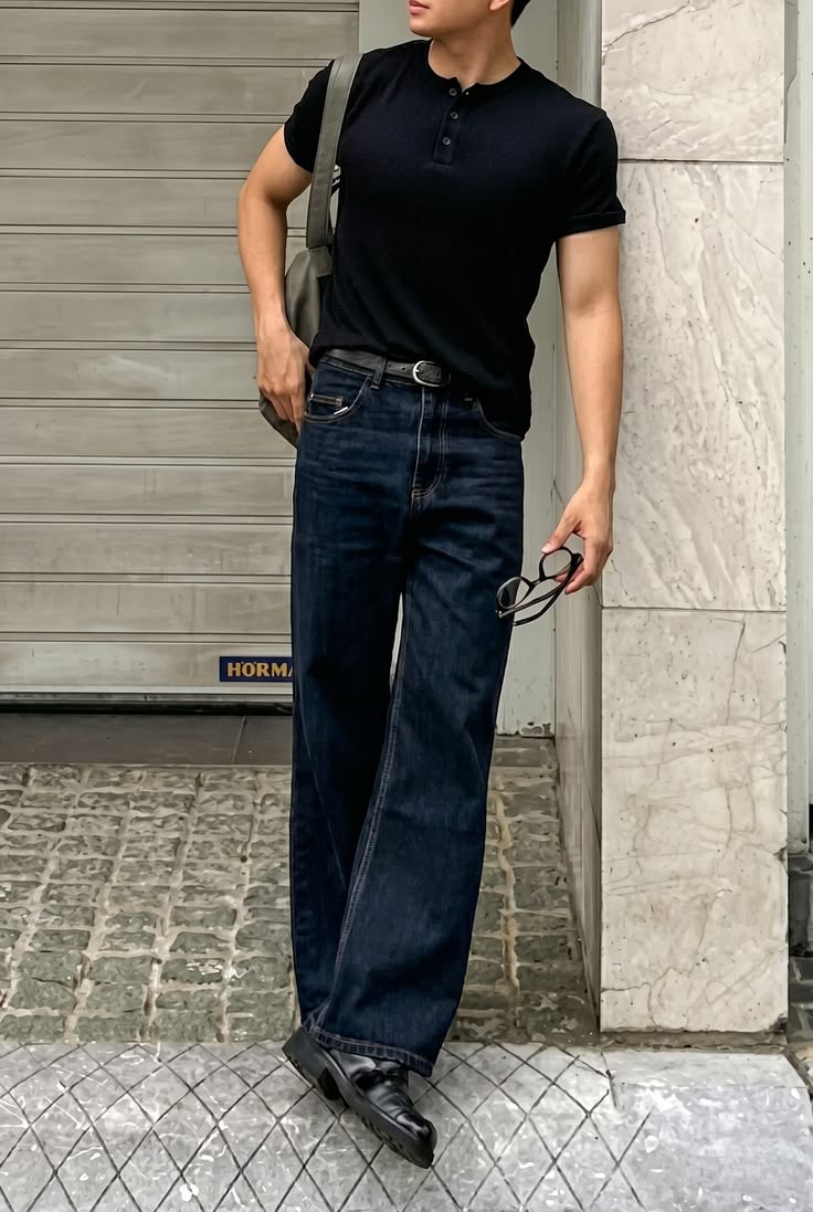 BLACK HENLEY SHIRT